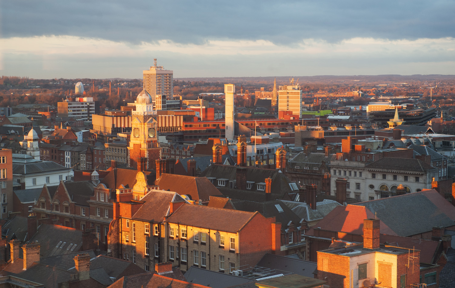 A picture of Leicester at sunset.