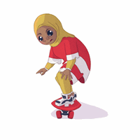 Aisha riding on a skateboard